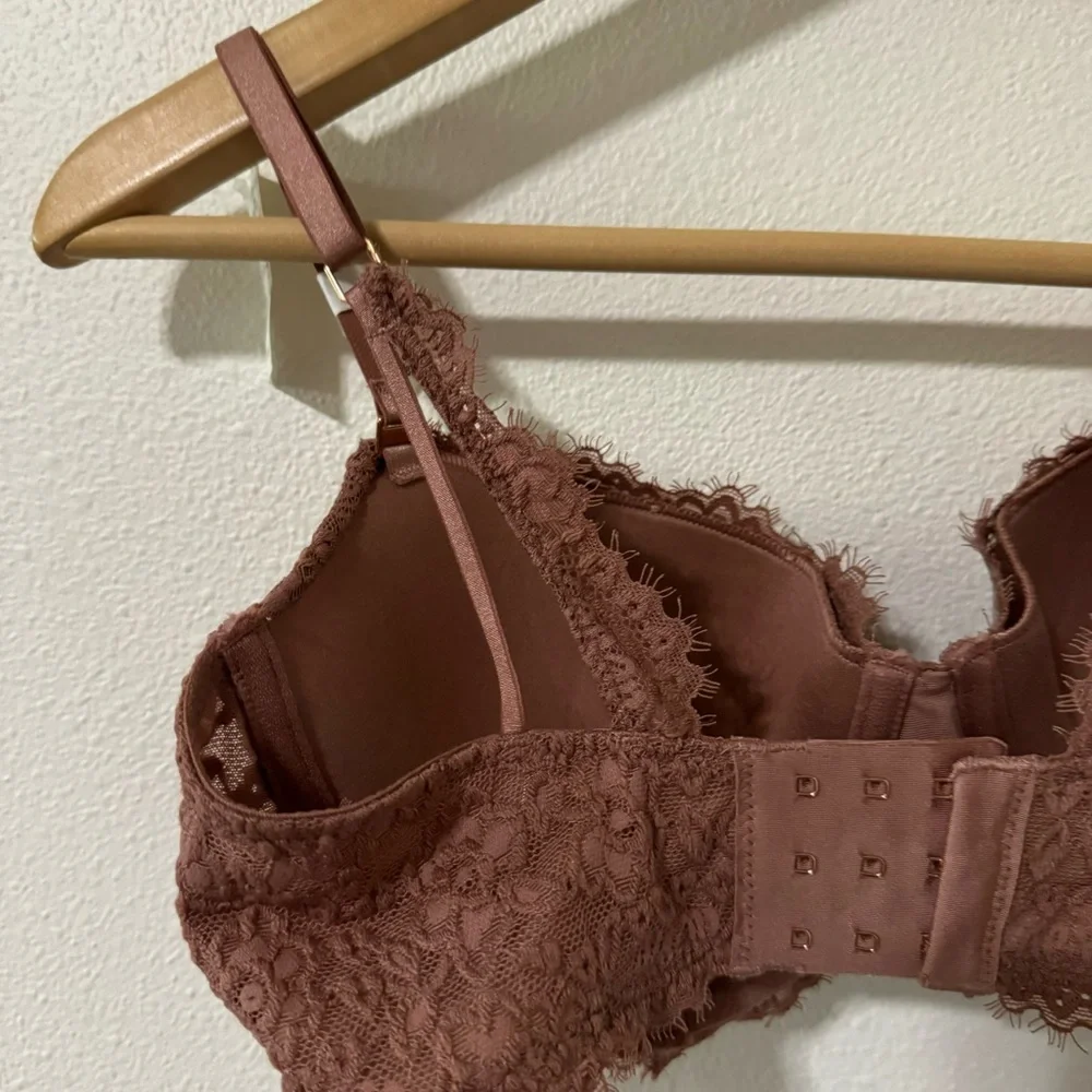 Aerie Real Power Balconette Lightly Lined Eyelash Lace Bra Mauve 2022 NWT-32D